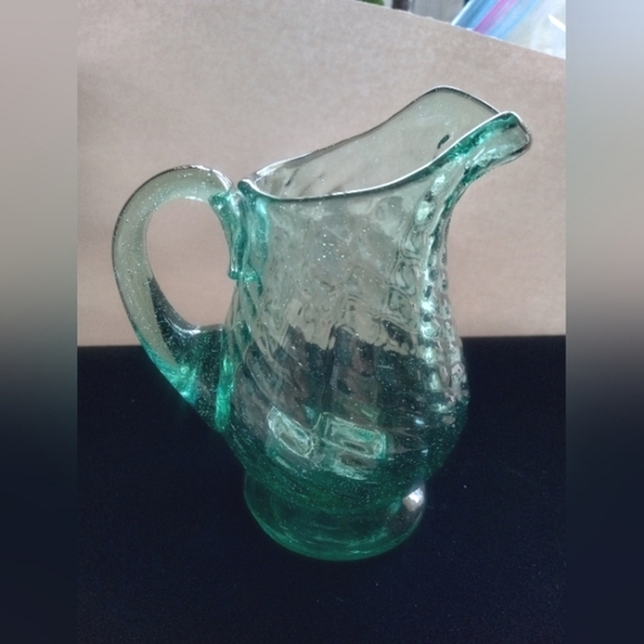 Vintage Studio Art Glass Pitcher Miniature Blown Glass 4" Tall 3.75" At Widest - Picture 1 of 9